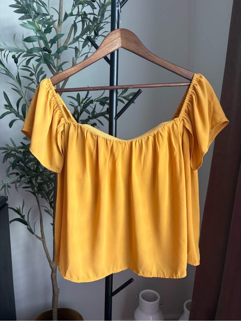 Wild Honey Mustard Yellow Off-Shoulder Crop Top